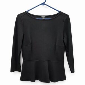 Ann Taylor Black Peplum Top XS Stretch‎ Knit Flowy Hem